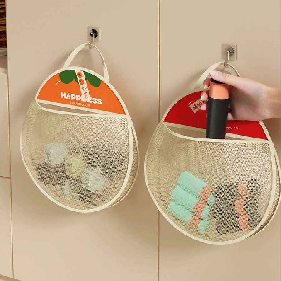Wall-mounted Kitchen Round Mesh Bag Debris Storage Bag Breathable Fruit And Vegetable Storage Mesh Bag Can Be Carried By Hand