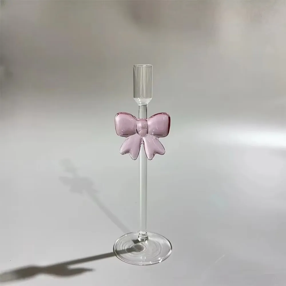 Romantic Bow Candle Holder INS Transparent Glass Candles Stand Unique Non-slip Long Candle Candlestick Photo Props