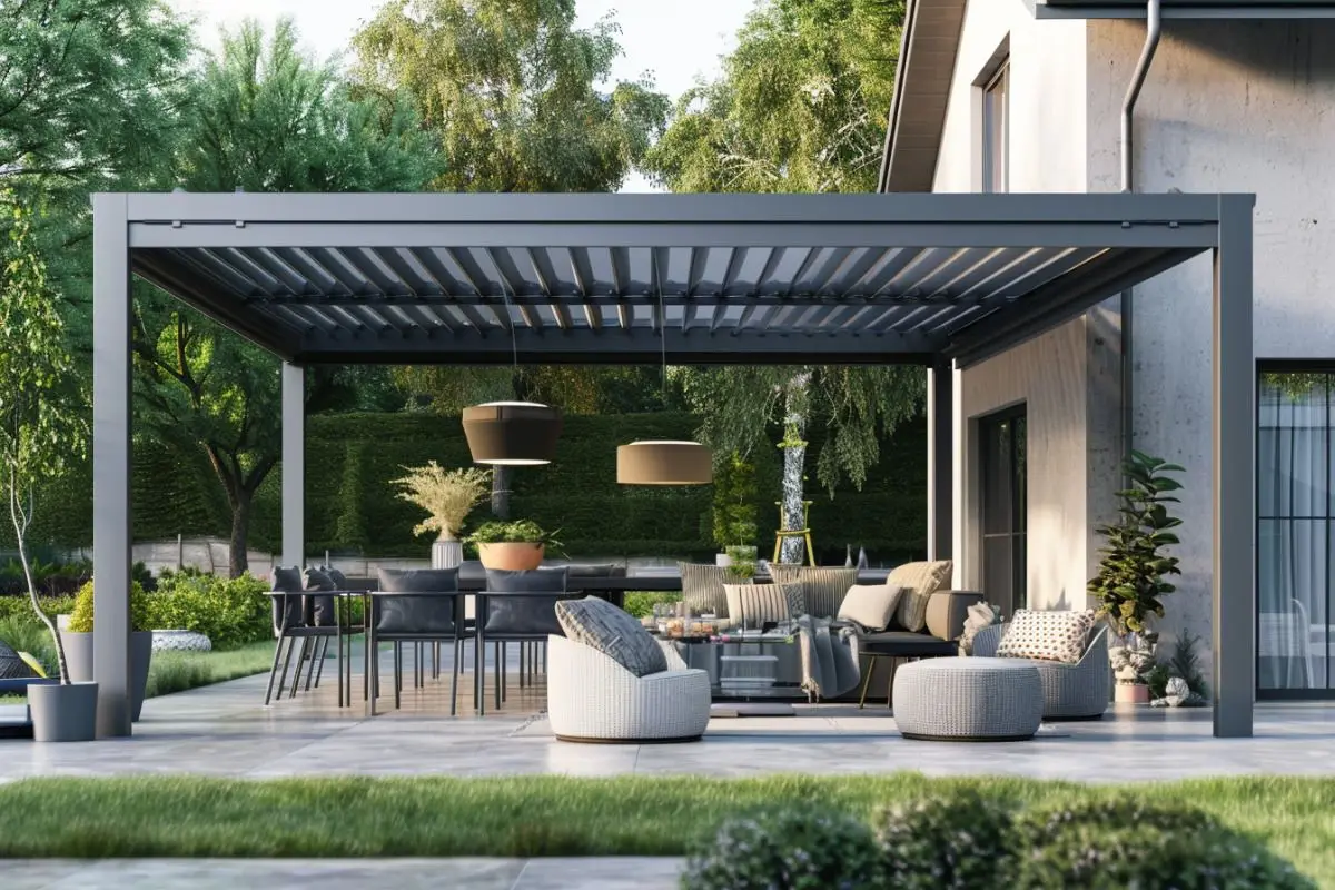 Environmentally Friendly Aluminum Alloy Outdoor Pavilion Rectangle Outdoor Barbecue Pergola Villa Backyard Leisure Gazebo