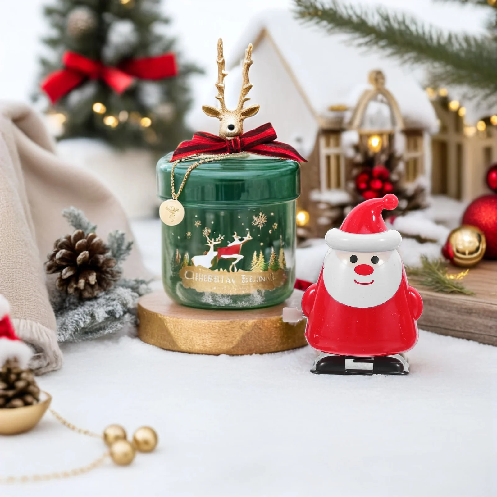 1Set Christmas Windup Clockwork Stocking Stuffers Santa Reindeer Snowman Holiday Party Favors Fun Interactive Gifts