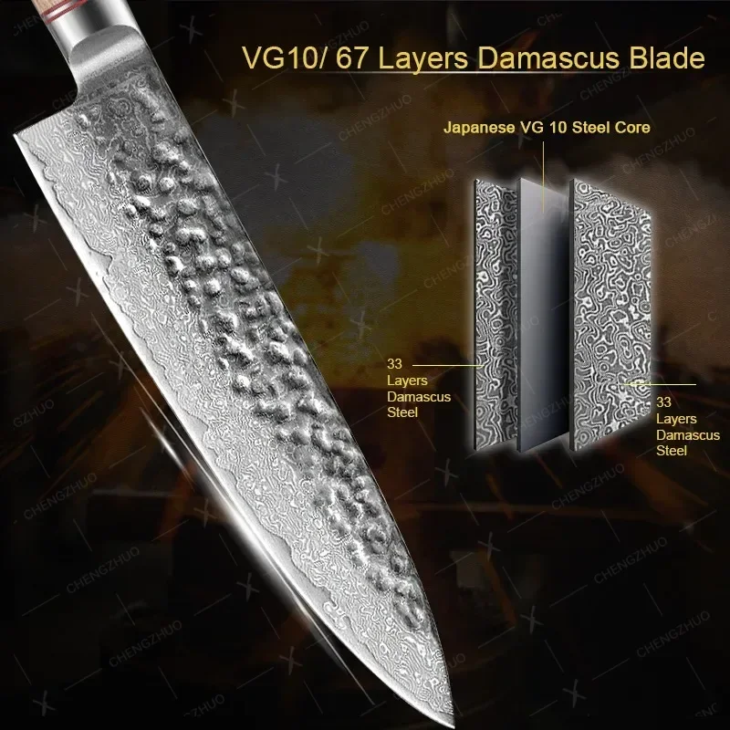 Professional Japanese Chef Knife Set Damascus Steel VG10 Hand Forged Kitchen Knives Meat Fish Fruit Sliced Cleaver Santoku Knife