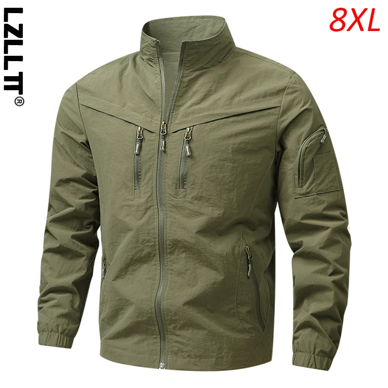 Spring Men Outdoor Multi Pockets Jacket Man Cargo Sports Windproof Tactical Zip Coat Male Waterproof Casual High Quality Jackets