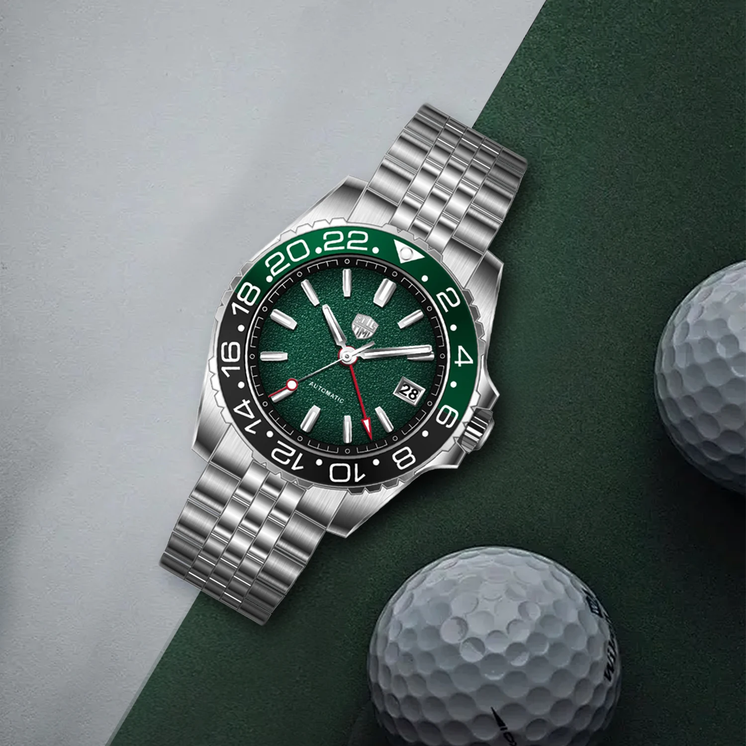 Мужские часы RollsTimi GMT, механические автоматические часы для мужчин, роскошные наручные часы из нержавеющей стали, сапфировое зеркало, роскошные подарки