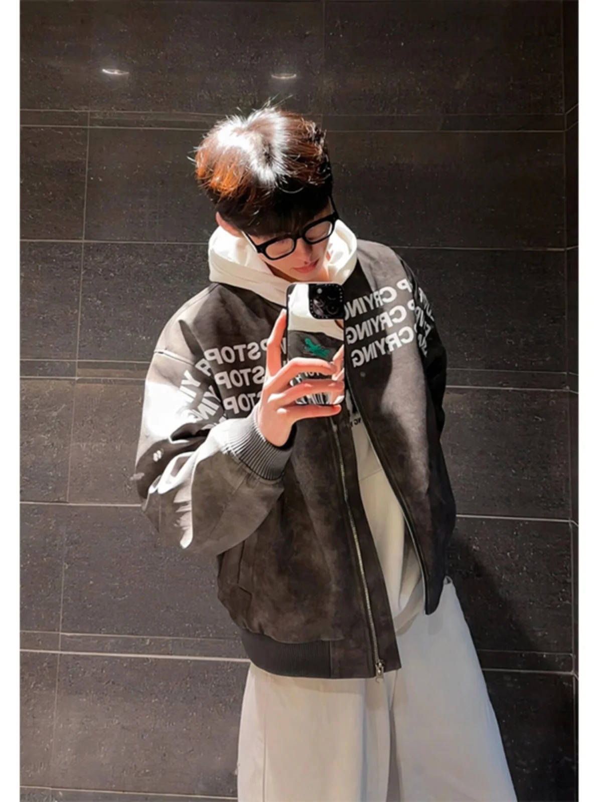 American Style Short Leather Jacket Men's Letter Print Three-Proof Baseball Uniform Cleanfit Youth Shoulder Clip Jacket