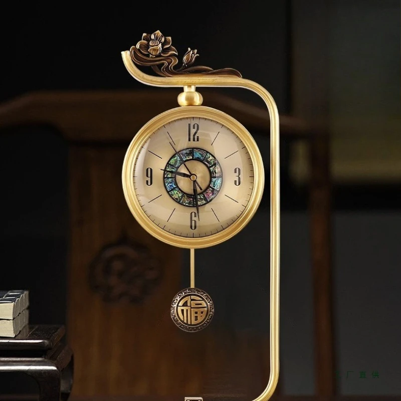 

New Chinese-style desk clock Home desktop living room fashion clock Copper clock ornament Atmospheric