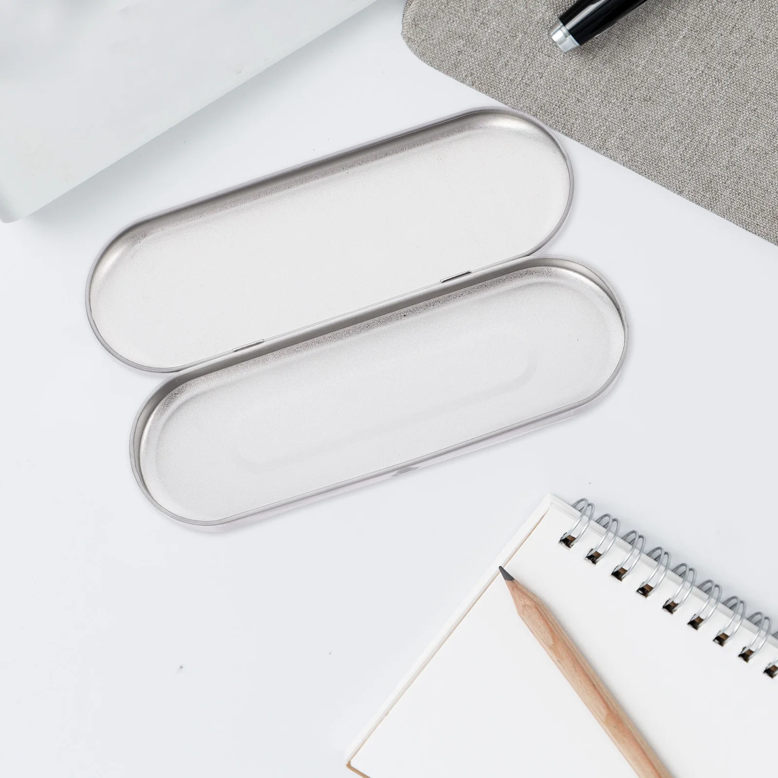 

5pcs Tinplate Pencil Case Spacious Metal Stationery Organizer For School Office Multi-Functional Storage Container Lid