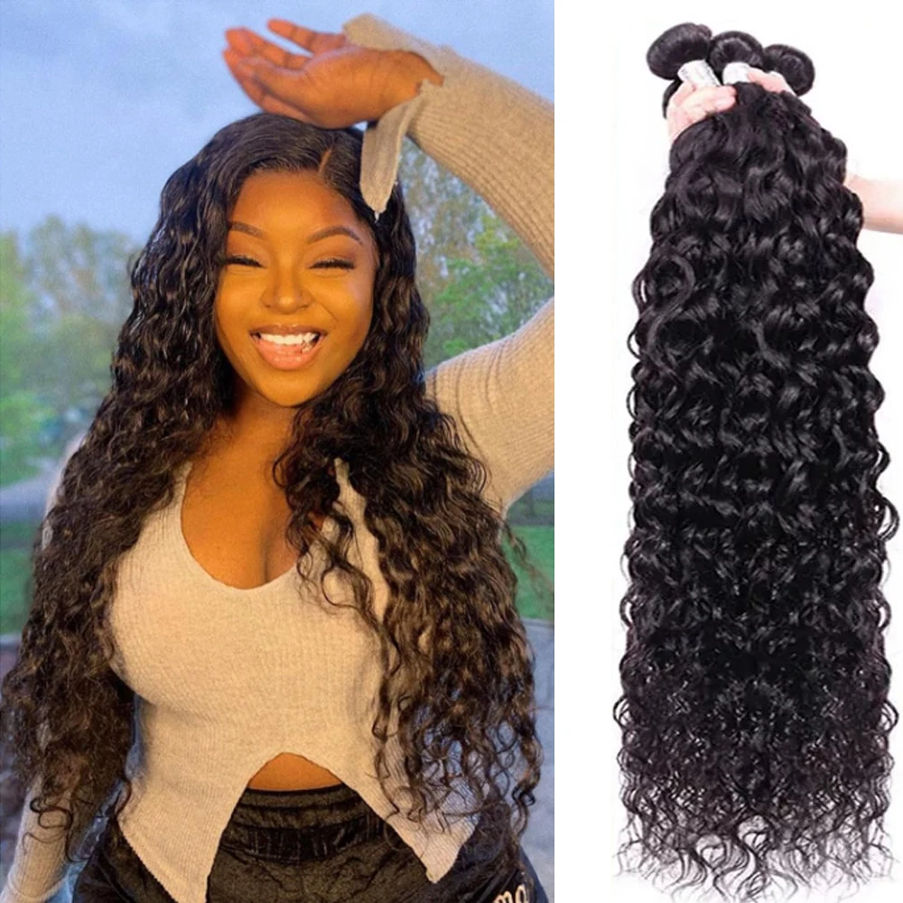 Water Wave Bundles Curly Human Hair Bundles Brazilian Weaving 26 28 30 32 Inch Natural Human Hair Remy Raw Virgin Hair Cheap 12A