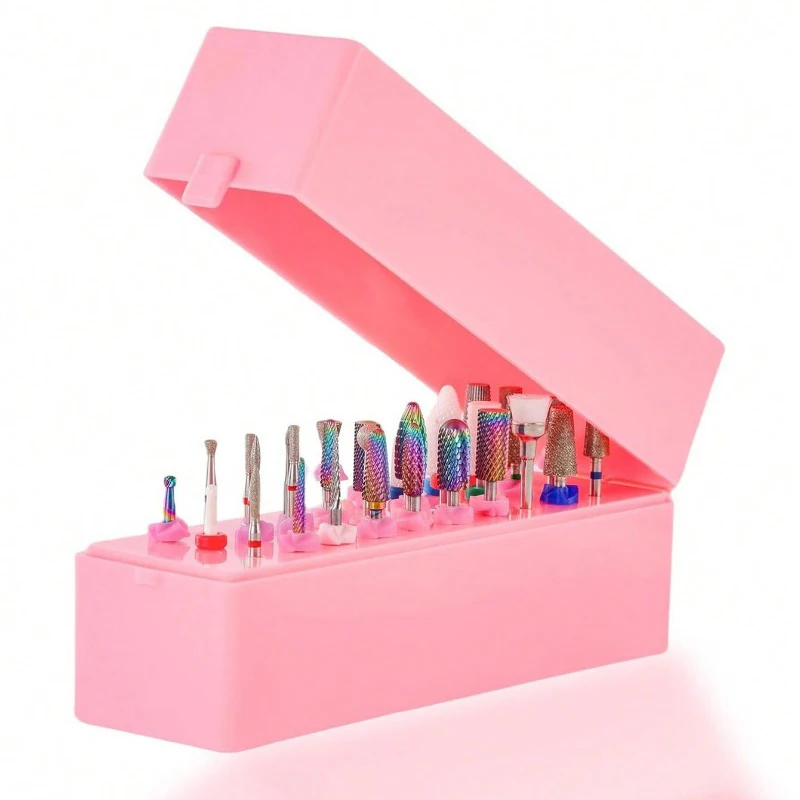30-Hole Nail Drill Bit Holder Dustproof Nail Salon Organizer With Storage Display Box Manicure Tool Case Drill Bits Not Included