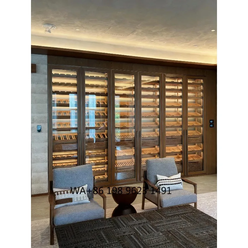 Customized Wine and Cigar Cabinet Constant Temperature Humidity Control Spanish Cedar Wood for Upscale Club Room