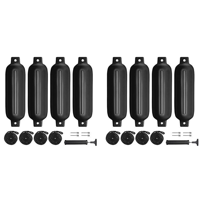 

Boat Fenders 8 Pack 4.5X16 Inch Inflatable Ribbed Marine Boat Fender With Fender Lines 6.5 Ft Needles And Pump