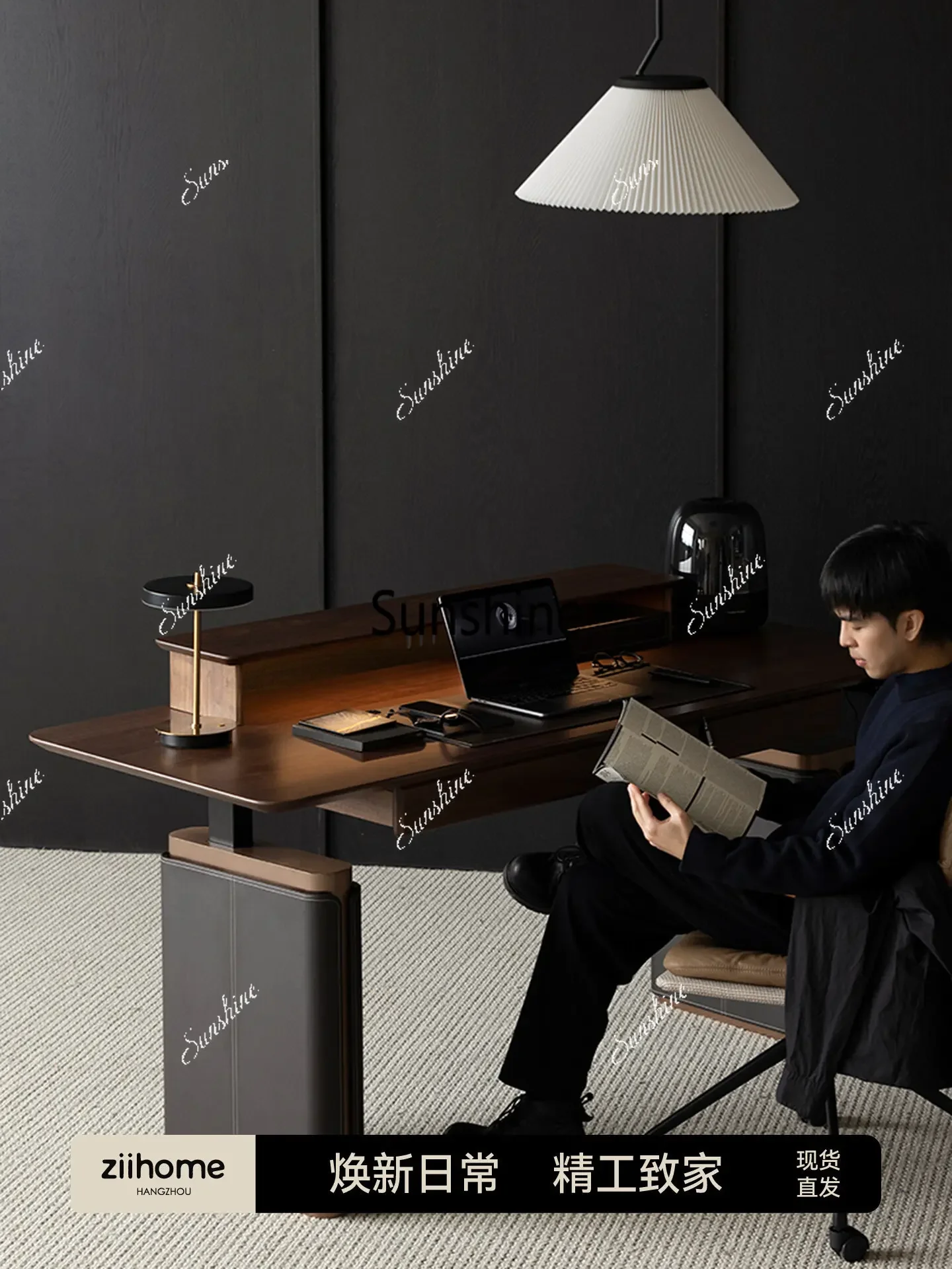 Double motor lifting desk solid wood home  FT