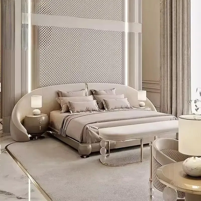 New Design Italian Luxury Bedroom Bed Furniture Set High End King Bed Modern Queen Headboard Velvet Upholstered Bed