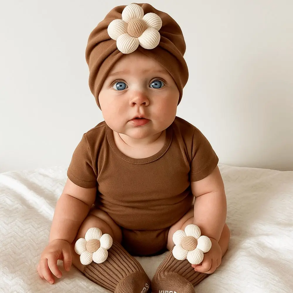 Mode bloem pasgeboren hoed sokken set lichtgewicht zachte sokken cap set ademend katoen combinatie hoed sokken babyjongen en meisje