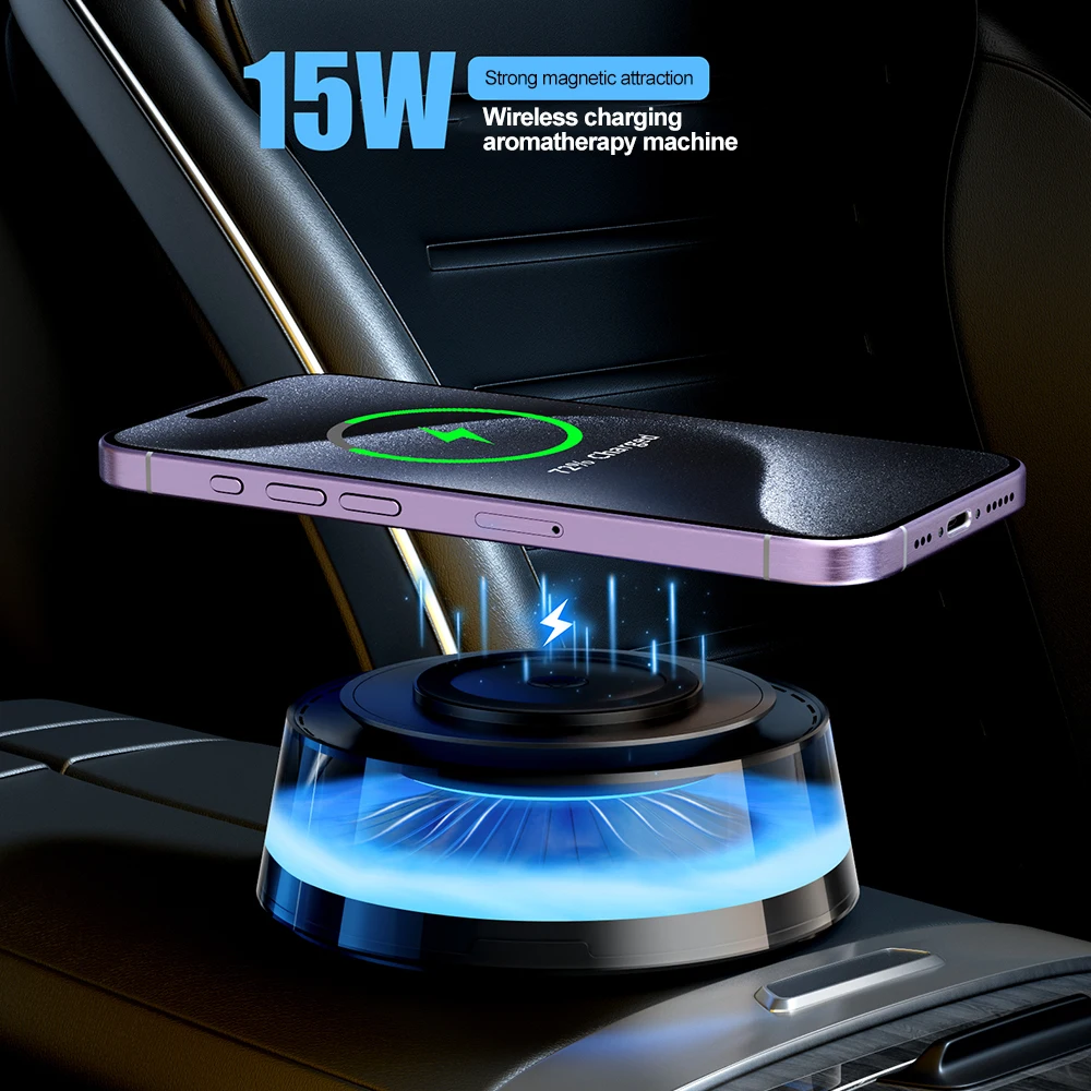 

Car Magnetic Wireless Charger Aromatherapy Home Smart Diffuser Quick Charger Ambient Light for iPhone 16 15 14 Samsung Xiaomi