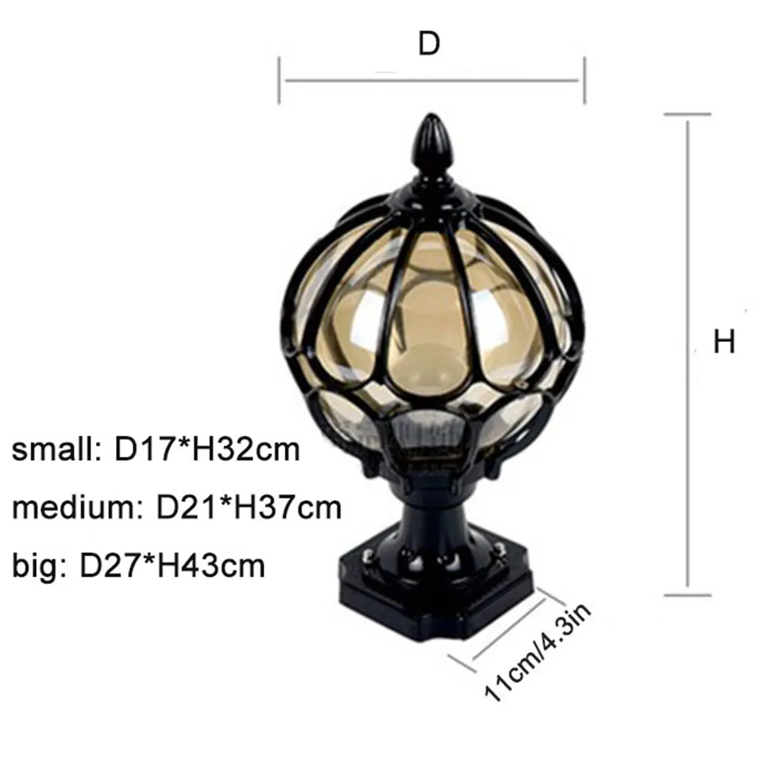 2pcs Pack Outdoor Pillar Lamp Wall Lamp European Globe Post Lamp Waterproof Exterior Black Round Ball Garden Yard Pillar Lights