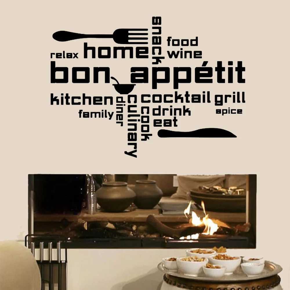 

Kitchen wall decal quote Home bon appétit food wine paredes home decals art posters Sofa Wall Home Decoration