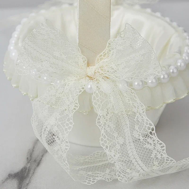 1pc Champagne Lace Bow Wedding Basket Teen Girl Basket for Wedding Baskets Small Candy Basket-Diameter 4.33 "(11cm)