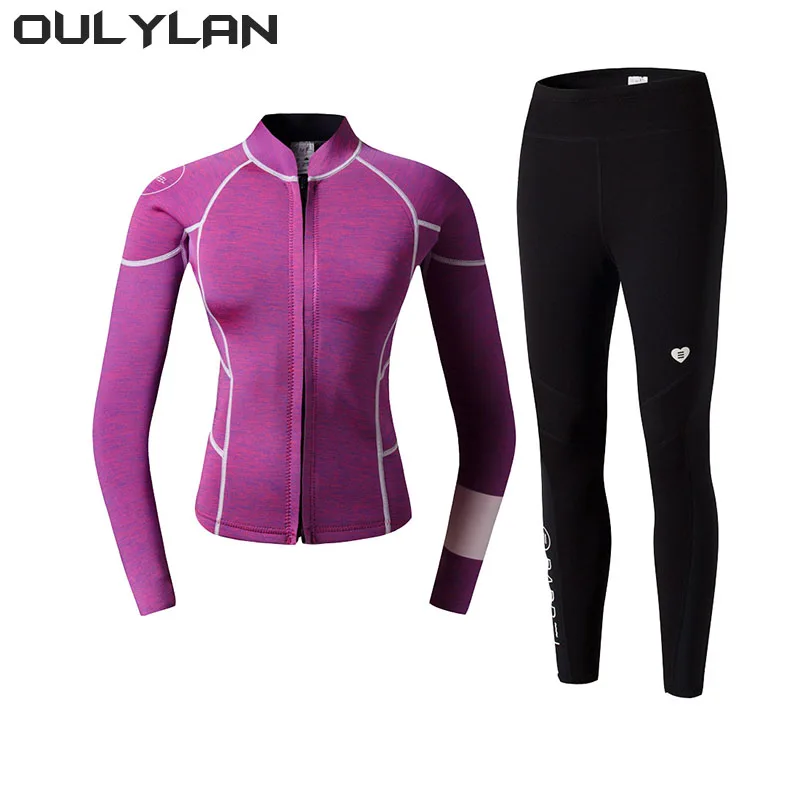 Oulylan Spearfishing Kitesurf Surf Surfing Jacket Pants Clothes Wet Suit Diving Suit 2MM Women Wetsuit Split Long Sleeved Top