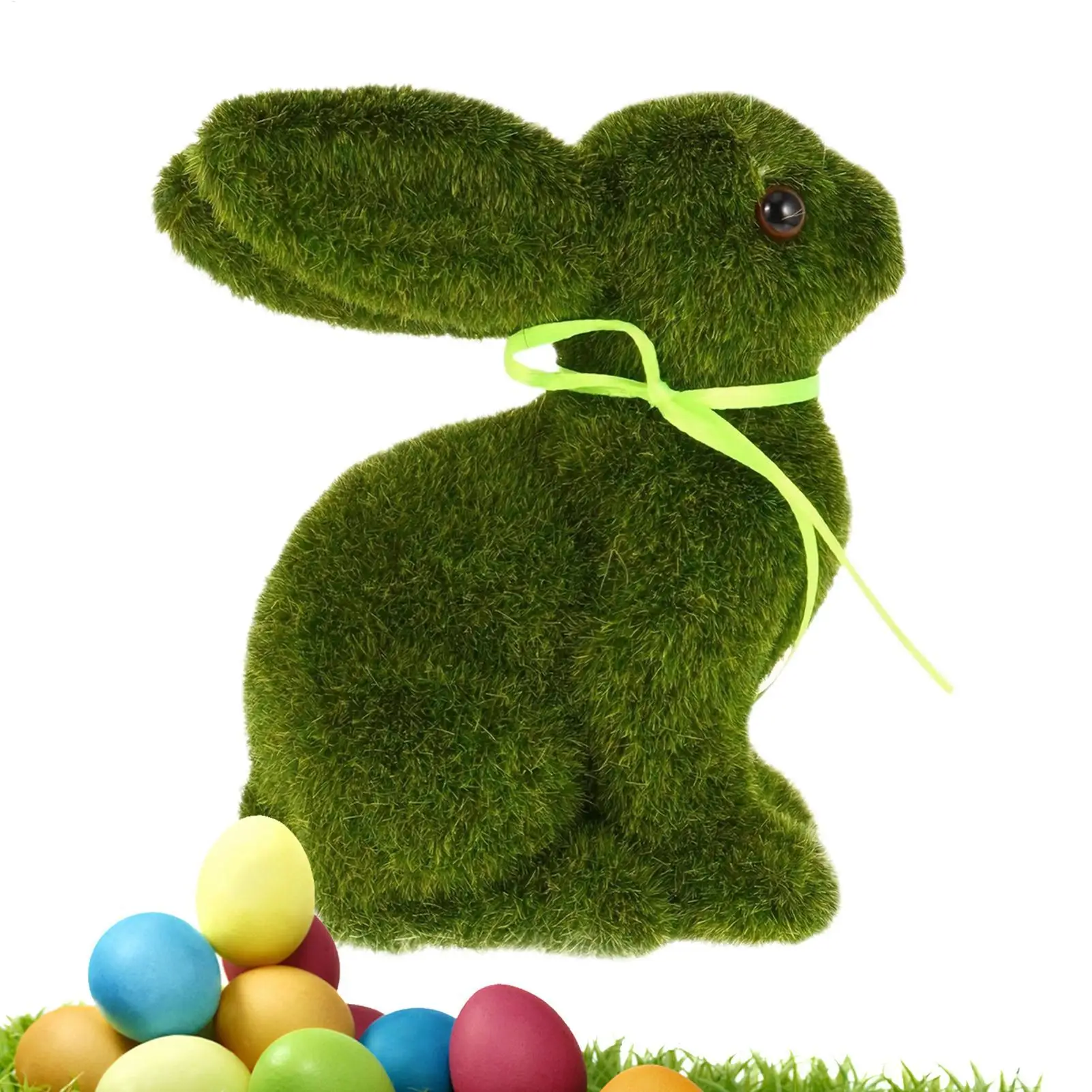 Moss Rabbit Decor Tabletop Sculpture Ornament Garden Easter Rabbit Figurines Flocked Animal Statue Figurine for Outdoor Garden