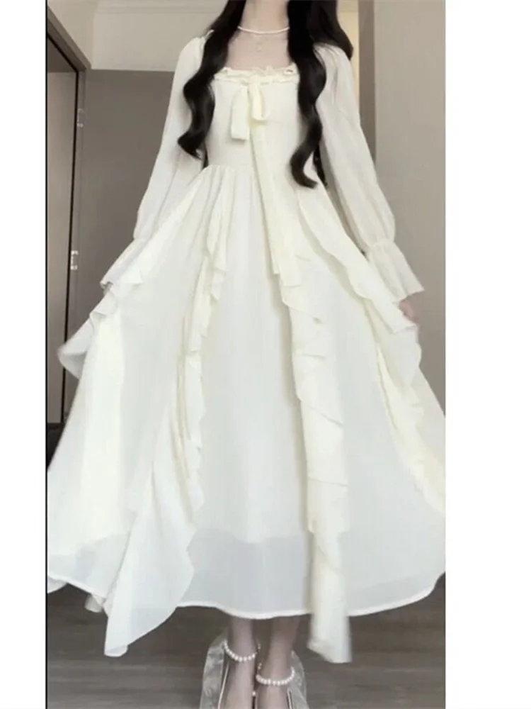 

Элегантное женское длинное платье весна-лето с квадратным вырезом и расклешенным подолом в стиле сказки «Первая любовь», ультра-женственное, модное