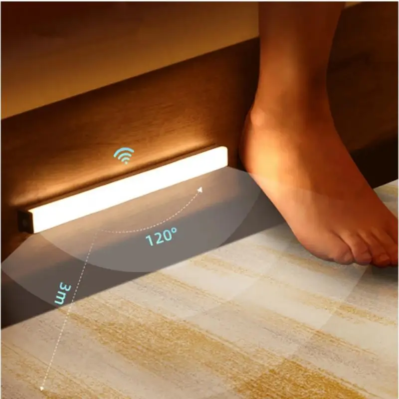 LED Intelligent Wireless Long Strip Body Sensor Lighting Bedroom Night Light USB Charging Electromagnetic Suction Cabinet Light