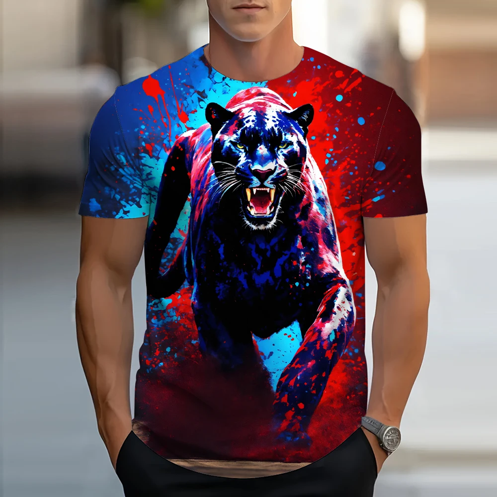 Summer Retro Gray Wolf Pattern Mens T Shirt Personalized Trend Casual Street Printed Short Sleeve Round Neck Design Short Sleeve