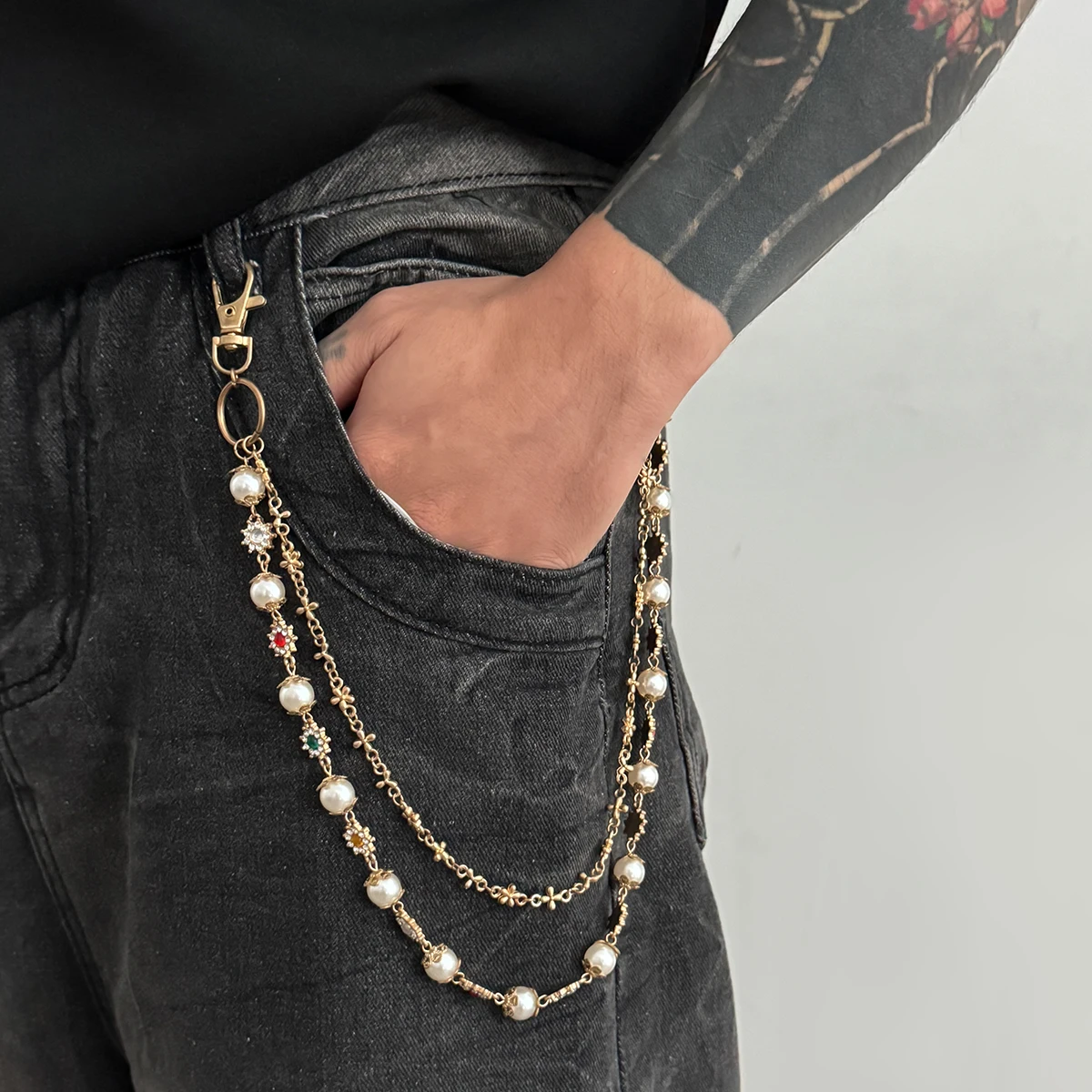 PuRui Kreative Punk Imitation Perle Acryl Strass Jeans Hosen Kette Für Frauen Mode Hip Hop Tasche Zubehör Charme Schmuck