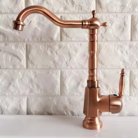 Antique Red Copper Kitchen Sink Faucet Swivel Spout Washbasin Faucets Cold and Hot Water Mixer Bathroom Taps Deck Mounted lnf401