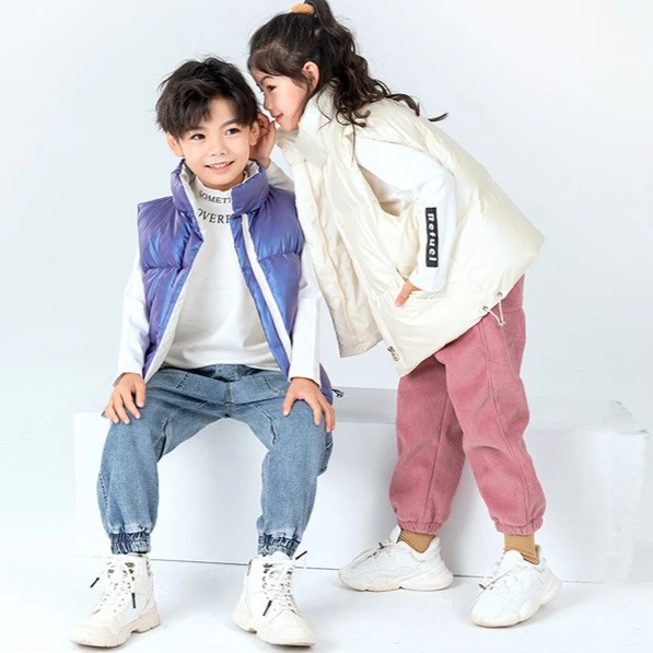 Girls Boys Autumn Winter Vest 2025 New Fashion Casual Daily Solid Color Thicken Stand Collar Down Vest Coat for 4-11Y Kids