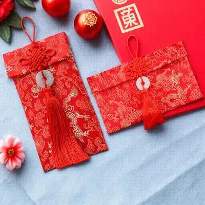 

2Pcs Chinese Knot Brocade Red Packet Red Envelopes Tassel Embroidery New Year Money Bag Festival Gift Packet New Year Envelope