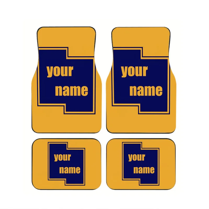 

4Pcs Customizable Geometric Car Floor Mats Yellow Blue Print Non-Slip Durable Vehicle Carpet Interior Accessories For Sedan SUV
