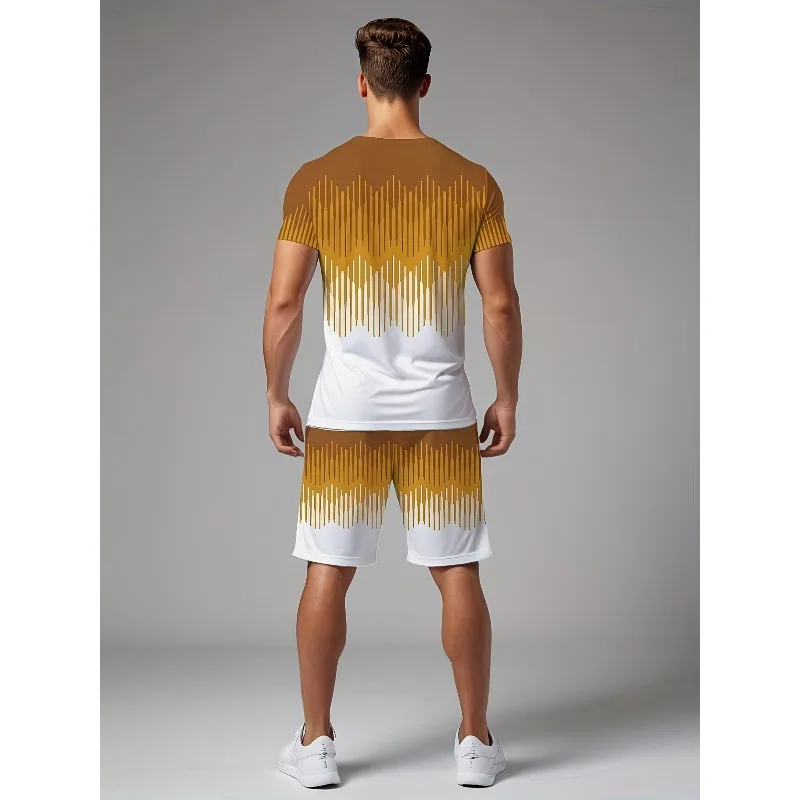 2025 Personalized 3D Printed Summer Round Neck Short Sleeved T-shirt and Shorts Set for Men's Daily Leisure Sports Street Travel