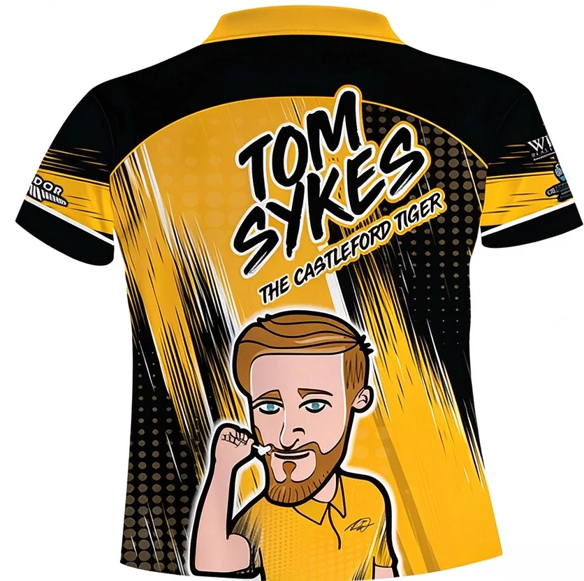 Men Turn-down Collar Polo Shirt, Yellow Black Speed Streak Design, Quick Dry Fabric Recreational Dart Games & Hobby Club Meetups