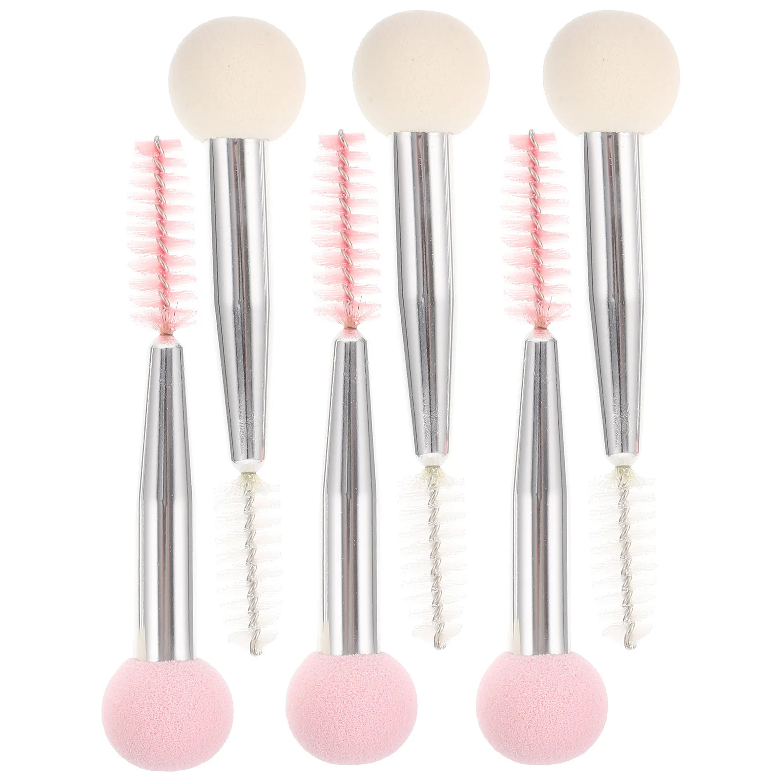 6Pcs Dual-Ended Makeup Brush Set with Soft Synthetic Bristles for Eyebrow, Eyelash, Concealer & Sponge Application