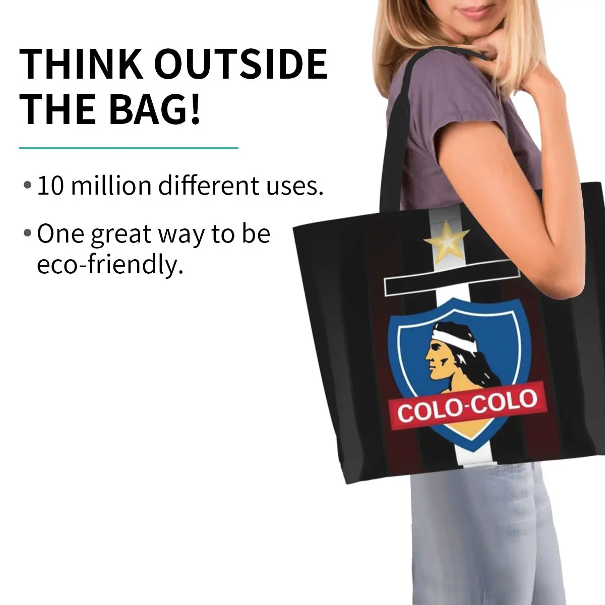 Golden Colo-Colo Campeon DE Chile Shopping Tote Bag Canvas Large Capacity Shoulder Bags Shopper Grocery Handbag for Women