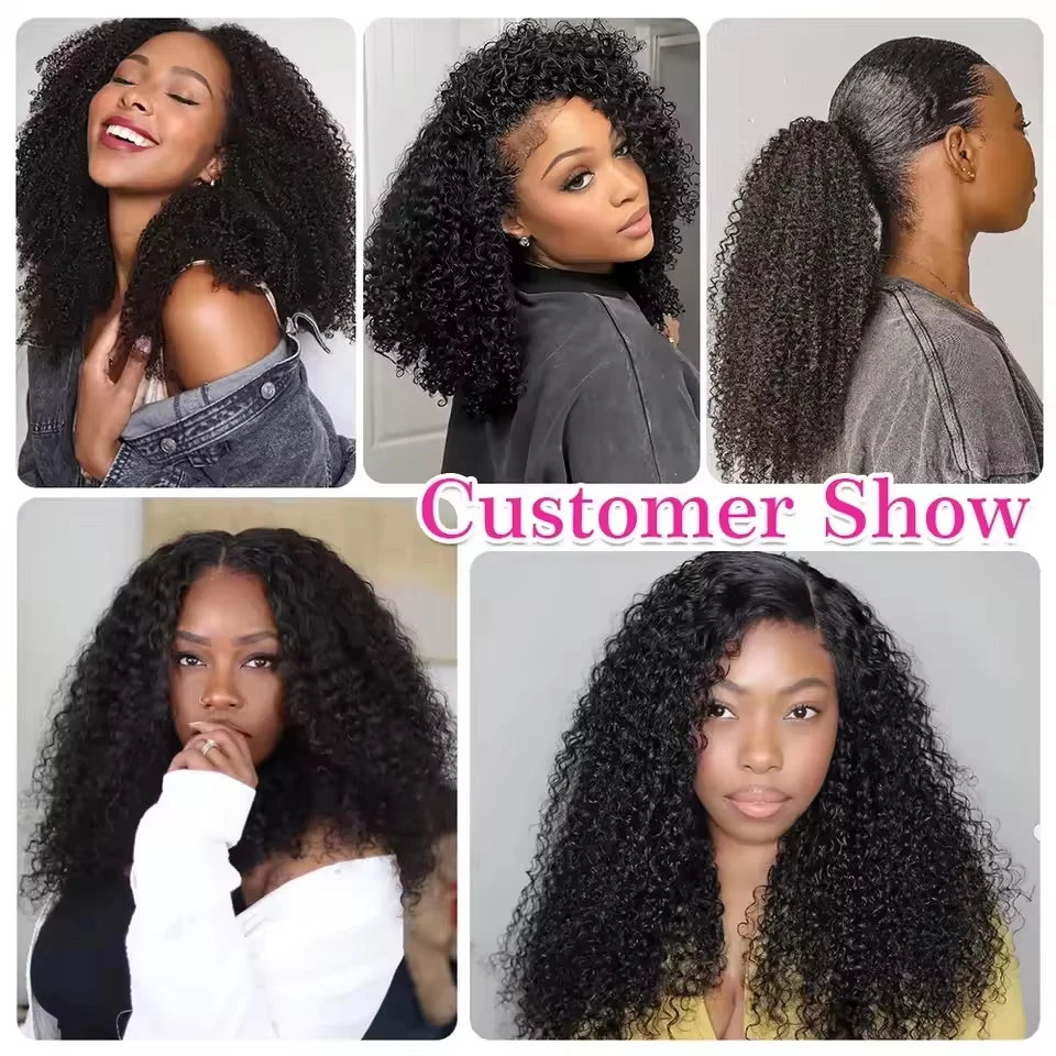 210 Density Kinky Curly 3 IN 1 Half Wigs Human Hair With Drawstring 30 32 Inch Deep Wave Hair Half Wig Deep Wave Ready to Wear Half Wigs Full Machine Wig image 8