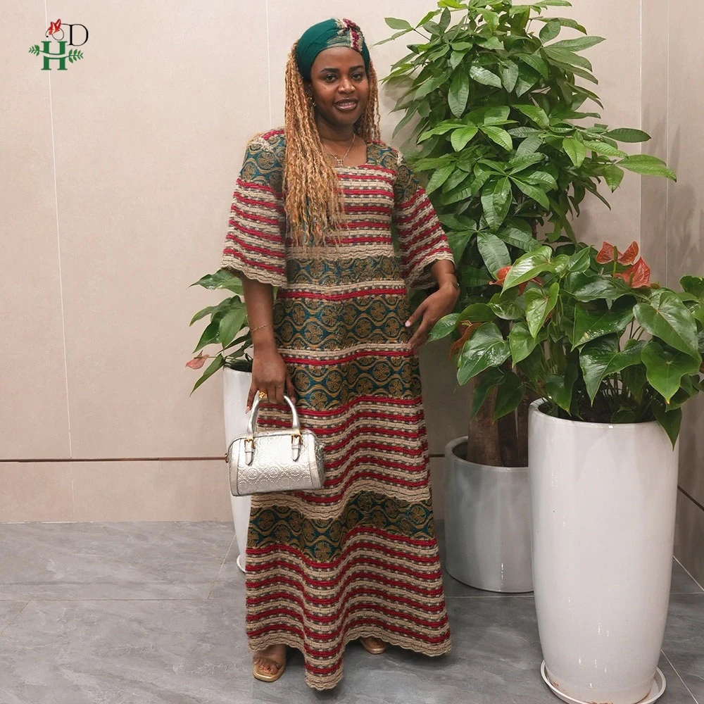 H&D New African Clothes For Women Traditional Embroidery Dresses Bazin Riche Maxi Dress Women High quality Party Wedding