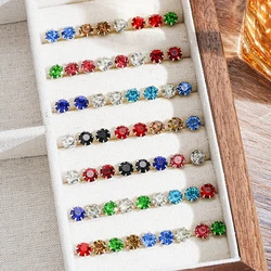 36 Pairs/Set Colorful Zircon Crystal Stud Earrings for Women Fashion Minimalist Geometric Shiny Earring New Trendy Jewelry Gifts