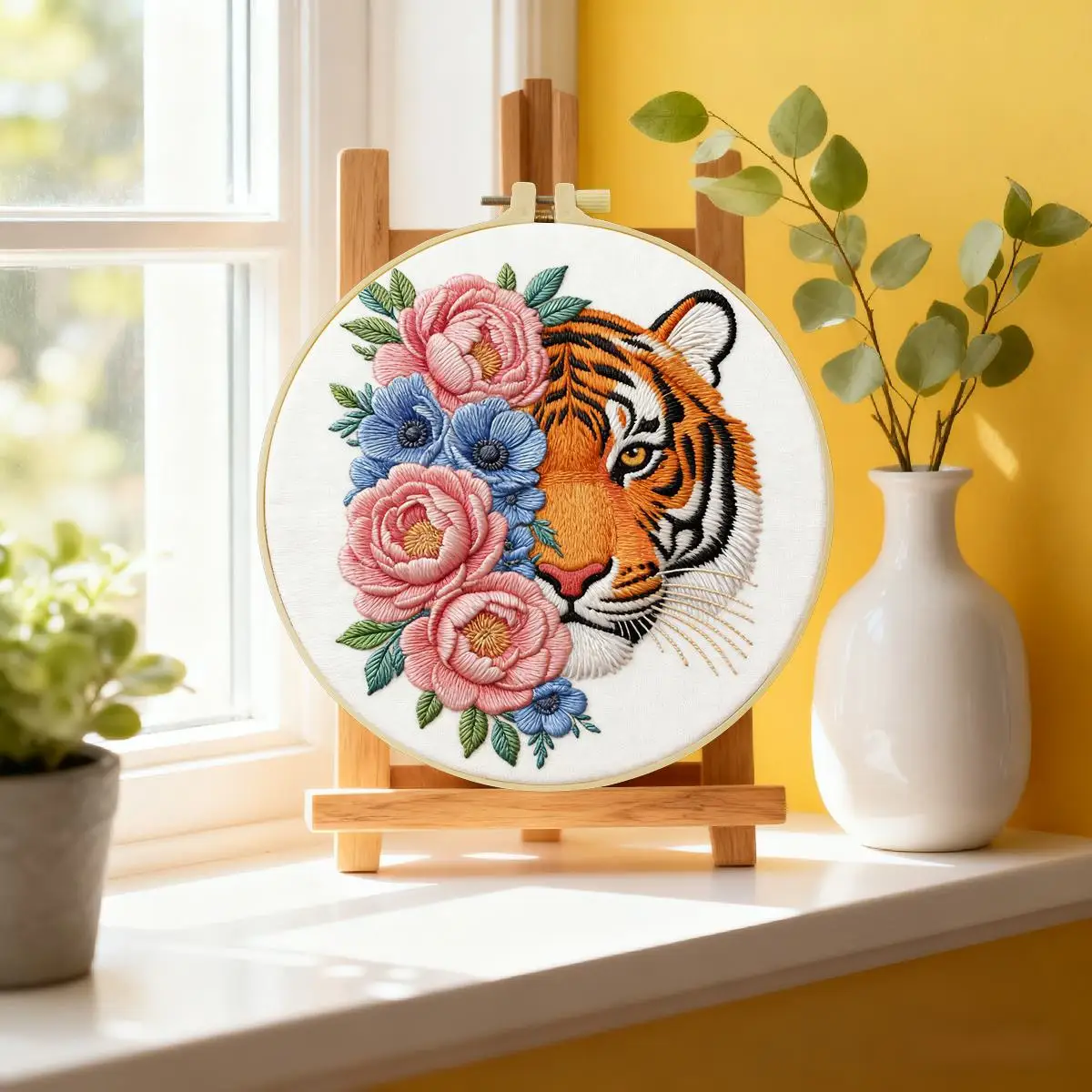 1 Stück 20X20CM/15X15CM 7,87/6,3 Zoll Tiger-Stickerei-Starter-Kit DIY-Kit DIY-Stickerei-Set Handarbeiten Heimdekoration Nadelkunst – Detail 3