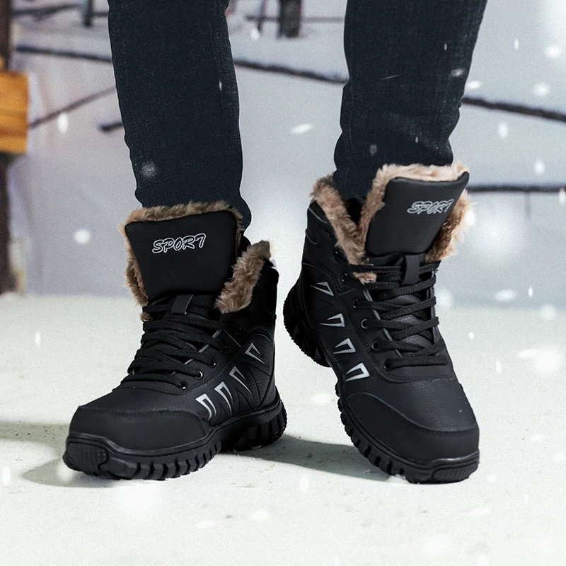 Fur Men's Boots In Winter with Fur Warm Snow Boots Men's Winter Work Casual Shoes Rubber Ankle Boots Russian Style Waterproof