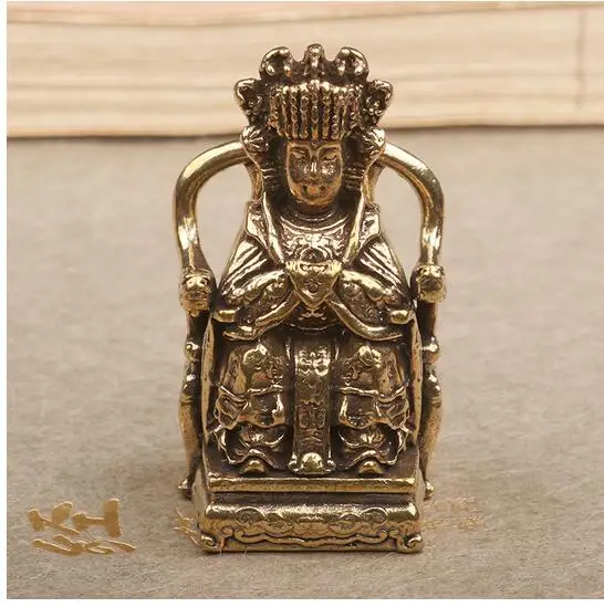 Brass Retro Jade Emperor, Queen Mother, Goddess Buddha Statue, Bronze Small Ornaments, Office Desktop Crafts