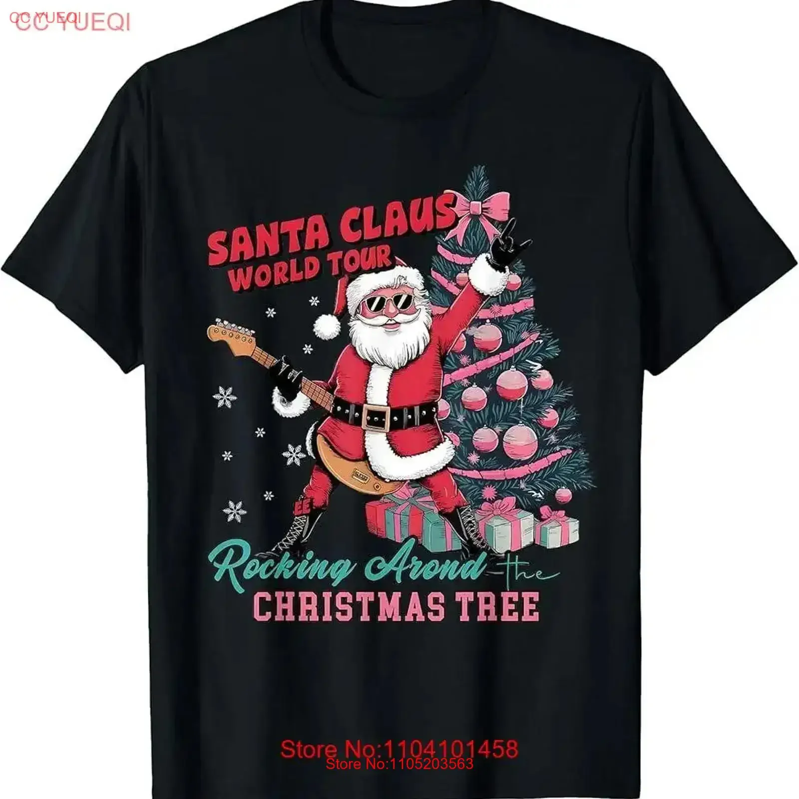 

Футболка с изображением Санта-Клауса World Tour Rocking Around The Christmas Tree, винтажная, слегка повседневная стильная уличная одежда для мужчин