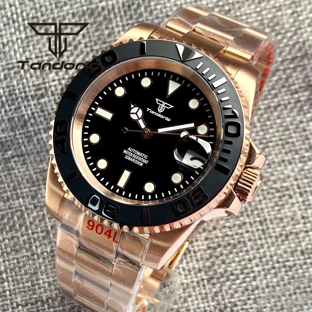 

Tandorio Rose Golden Coated 40mm NH35A Men's Automatic Wristwatch Sapphire Glass Date Rotating Ceramic Bezel Screw Crown