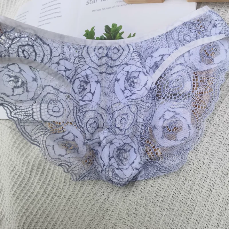 Sexy Men Lace Transparent Underwear Soft Comfortable Sweet LGBQ Live Show Dance Costume Sissy Fashion Floral Erotic Panties﻿﻿﻿