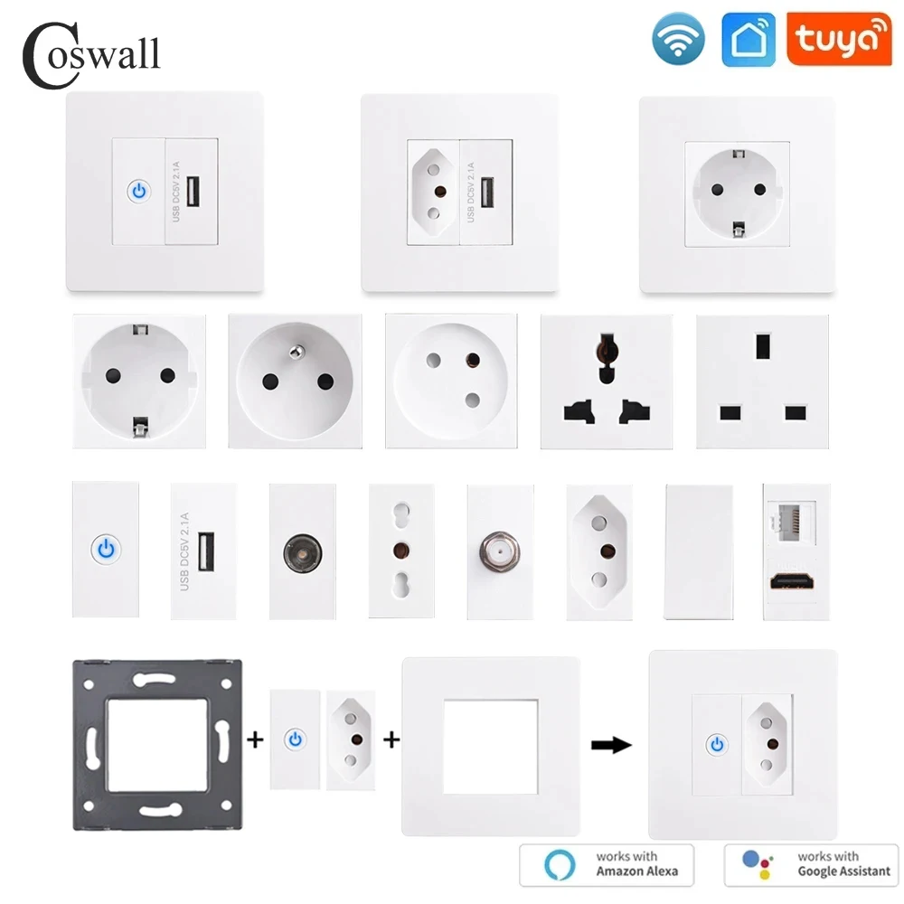 Panel de pared para PC, enchufe Universal de la UE, Francia, Israel, WIFI, interruptor inteligente Tuya, Conector de Internet de TV, Cargador USB, módulo DIY