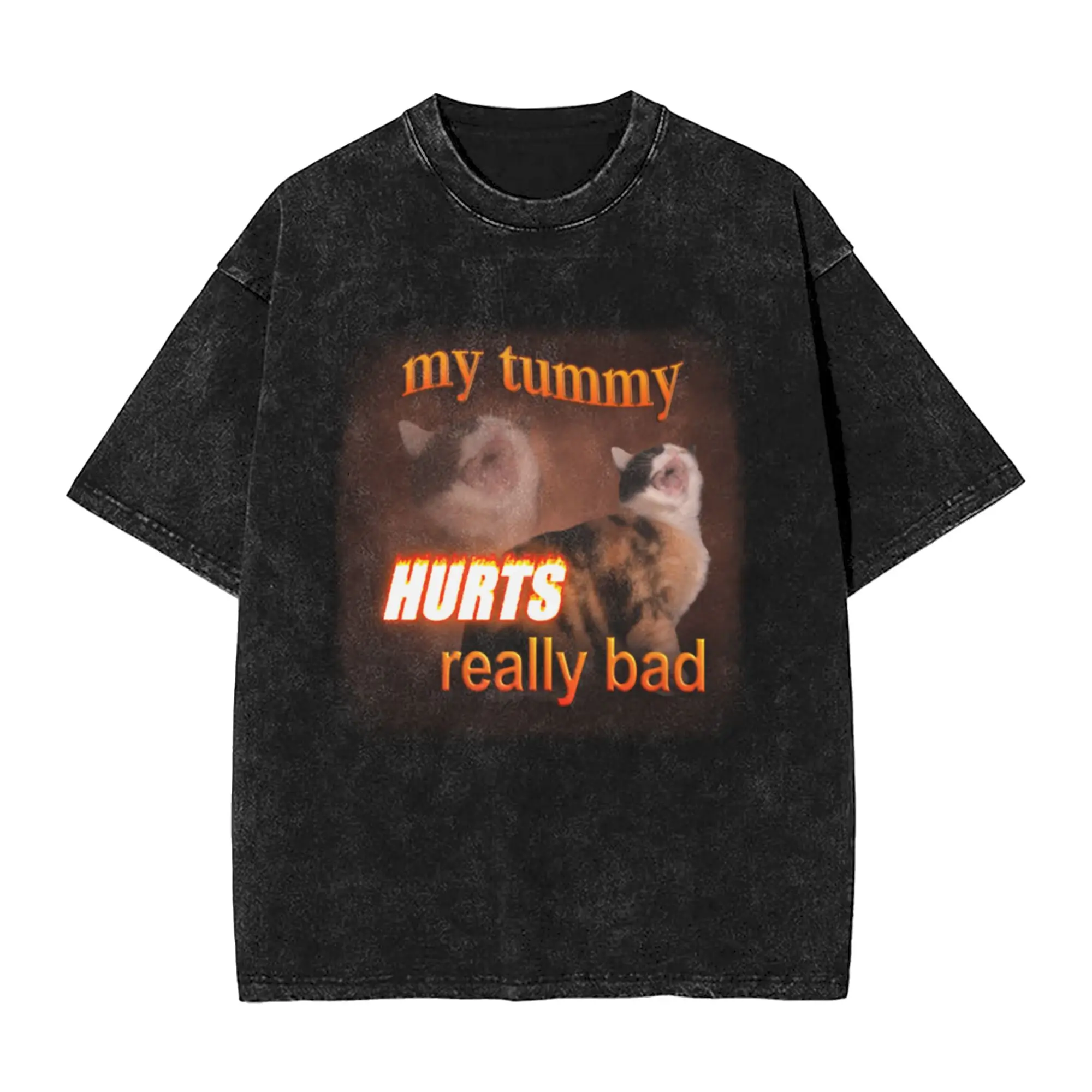 My Tummy Hurts Really Bad - Cat word art Classic Stylish A Vintage Oversized Cotton Unisex T-Shirts