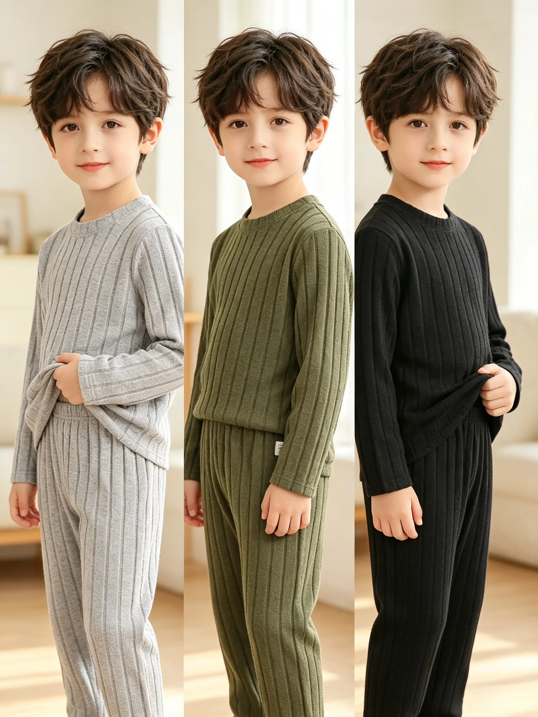 3 Sets Of 6-Piece Spring And Autumn Boys' Long Sleeved Solid Color Hoodie Straight Leg Pants Mixed Color Casual Sports Suit