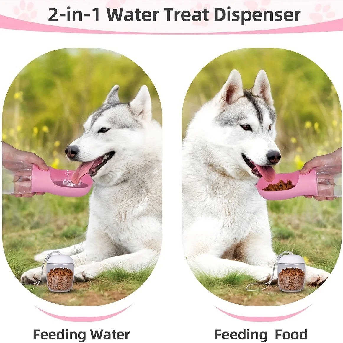Dual Purpose Pet Water Bottle Dogs Cats 500ml Leakproof Food Storage Integrated Plastic Outdoor Walking Small Medium Pets