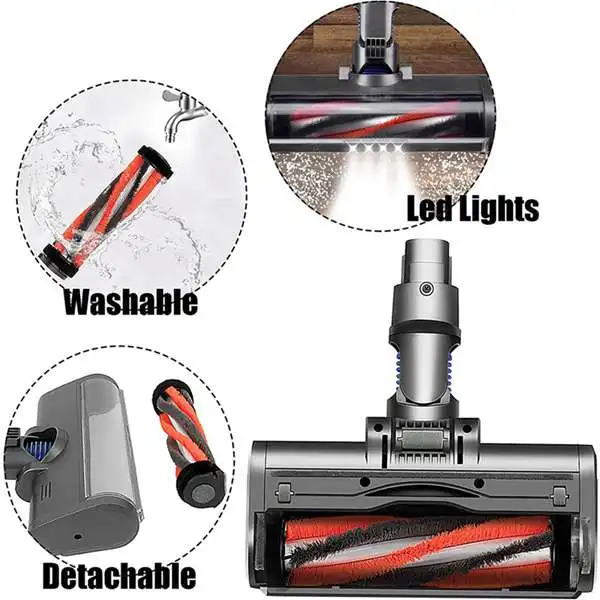 Dla Dyson V8 V7 V10 V11 V15 zmotoryzowany szczotka podłogowa głowy odkurzacz zamiatarka rolki dywany części z LED światła podłogi szczotka