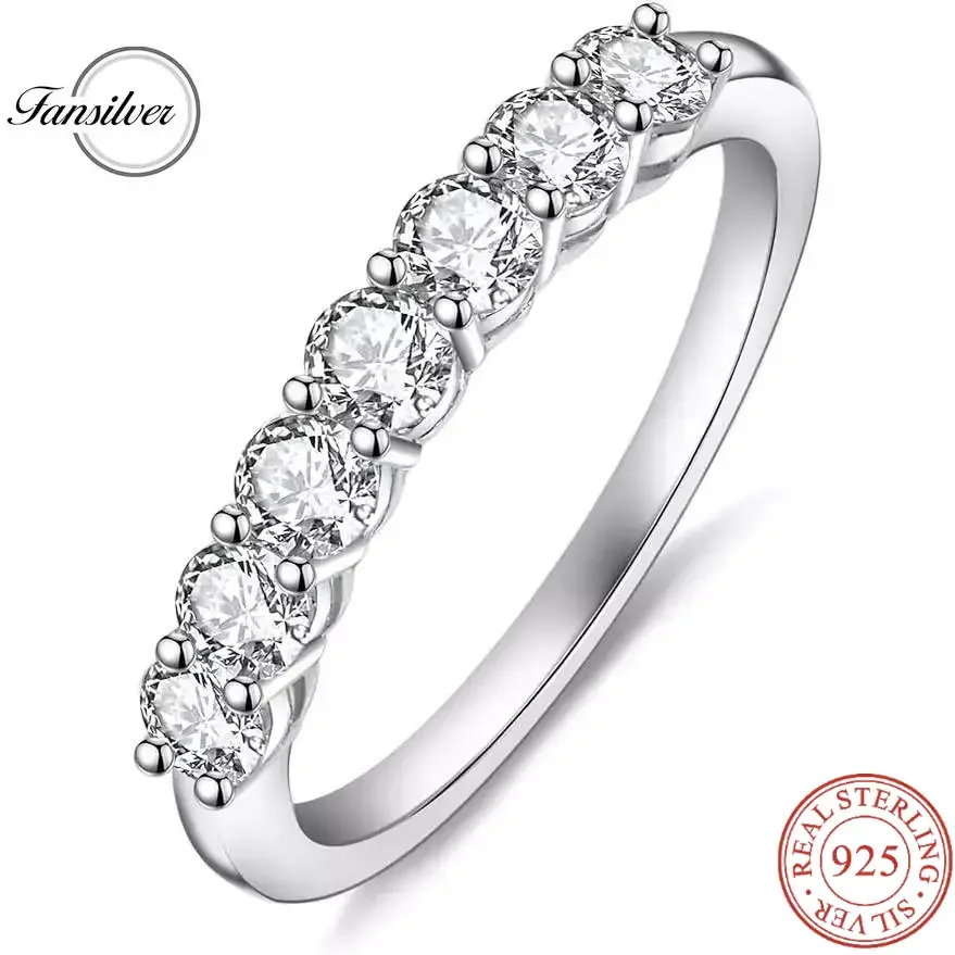 

Fansliver Moissanite Eternity Ring for Women Round Cut Diamond 18K White Gold Plated 925 Sterling Silver Stackable Wedding Band